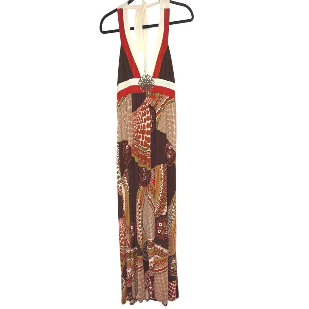 XOXO Boho Halter Maxi Dress Retro Geometric Patchwork Medallion Medium NWT Y2k